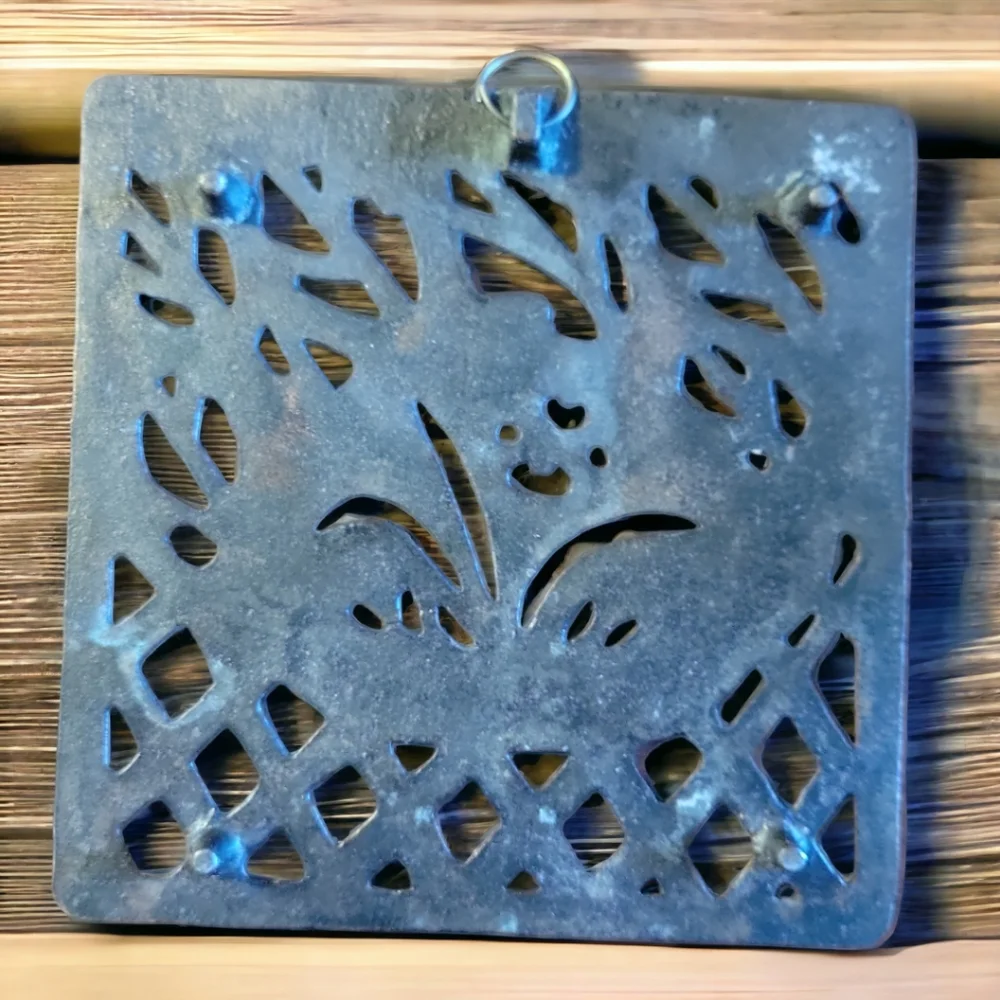 Vtg Copper Cast Iron Teapot/Pot Flower Criss Cross Trivet Square Hot Plate